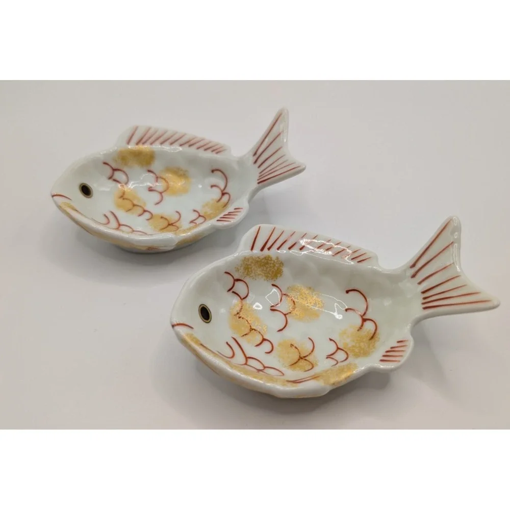 Arita Ware Koraku Kiln Japanese Sea Bream Tai Fish Small Dipping Sauce Plates 2